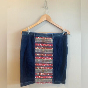 HOLDING HORSES Anthropologie‎ Women’s Western Denim Skirt w/ Fabric  Size 27